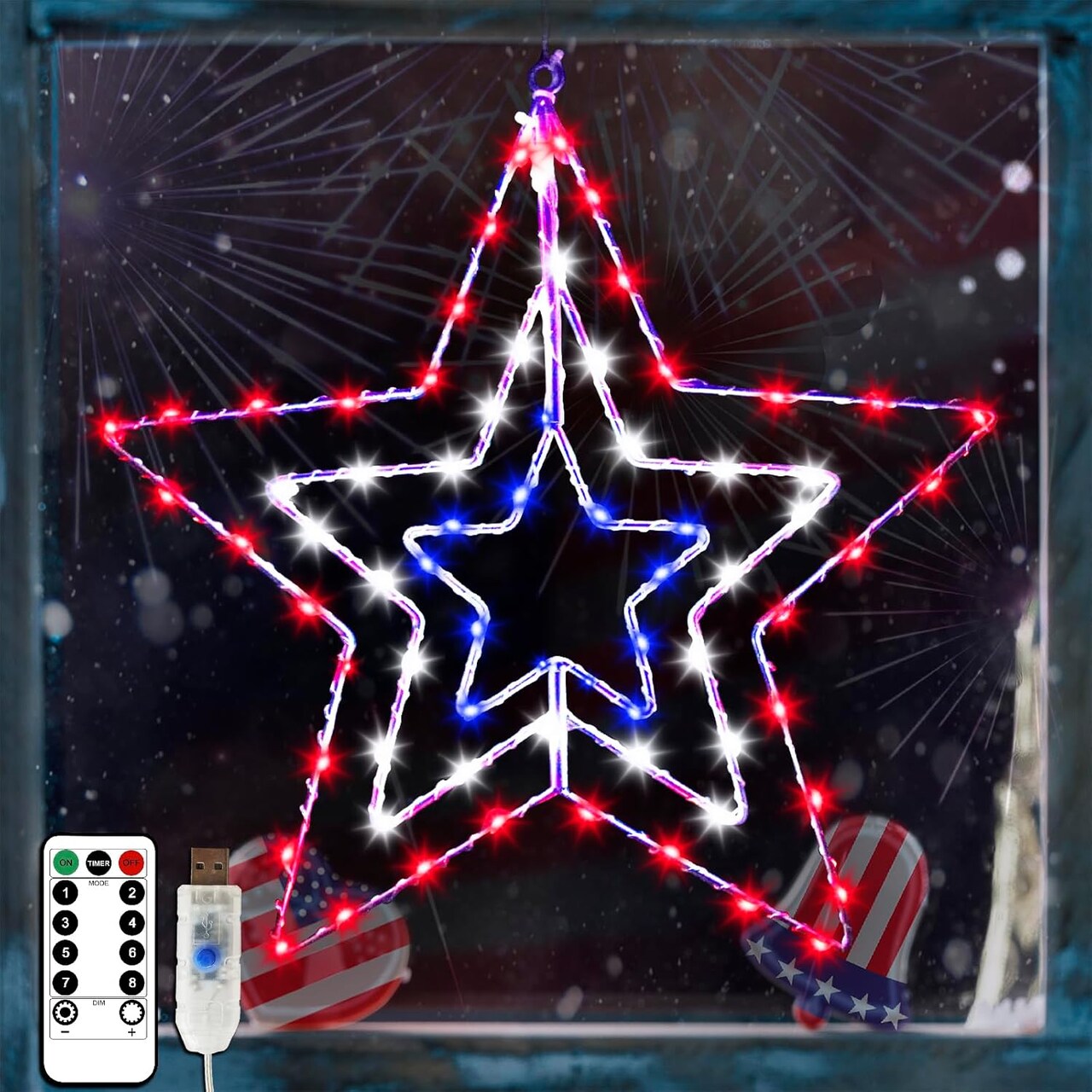 14.2In 4th of July Patriotic Star Lights Decorations, Red White and Blue